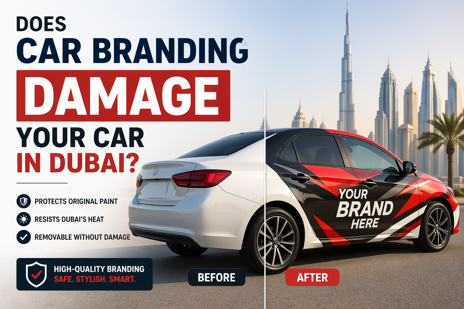 car branding Dubai heat resistant vinyl wrap installation on car