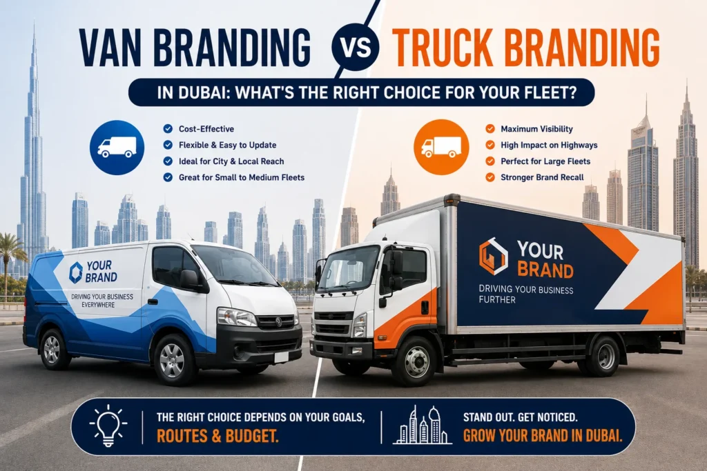 Van branding and truck branding options for business fleets in Dubai