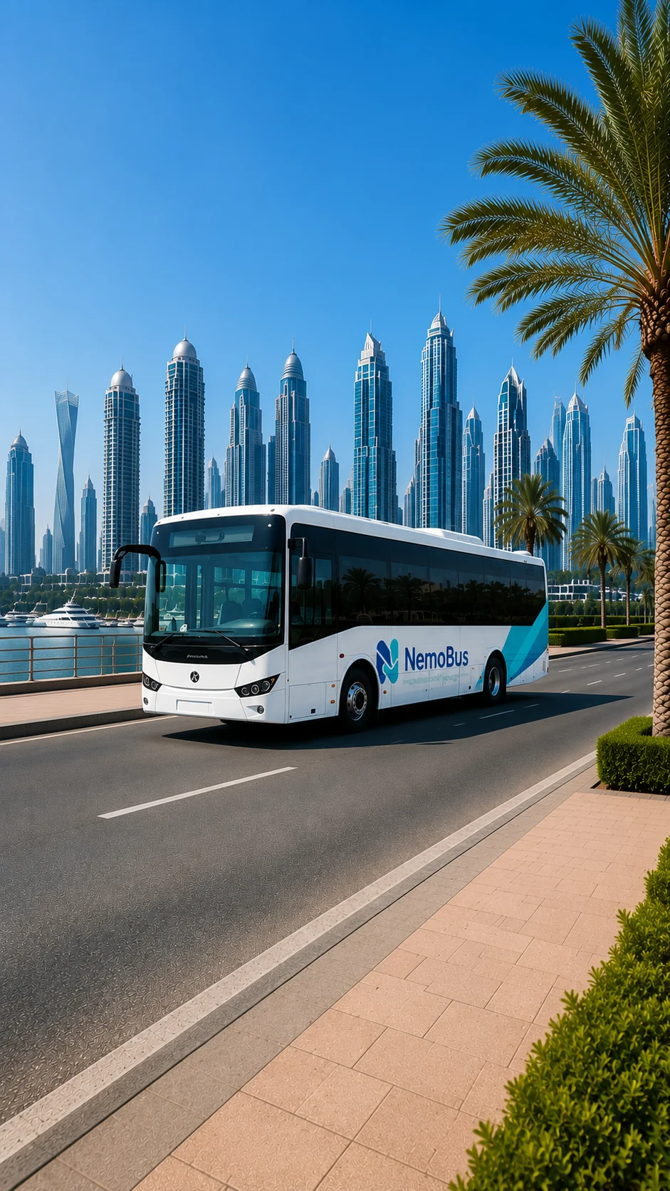Custom bus branding in Dubai featuring corporate marketing graphics and logo